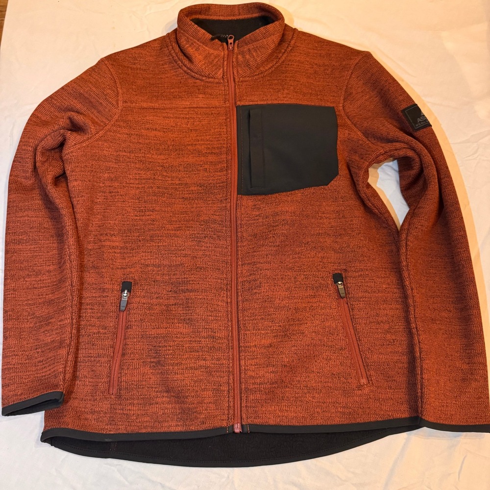 Ascend Mens Full Zip Sweater Fleece Jacket Burnt Orange Rust Marled Large L